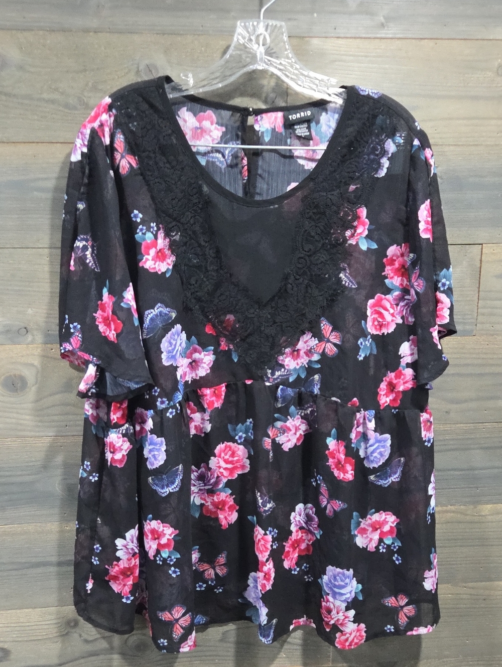 torrid Black Floral Lace-Trim Babydoll Tunic
